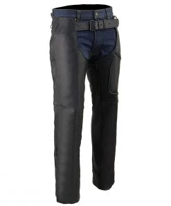 Motorcycle Pants & Chaps Milwaukee Leather ML1766 Men's Black 3-Pocket Leather Chaps With Thigh Patch Pocket