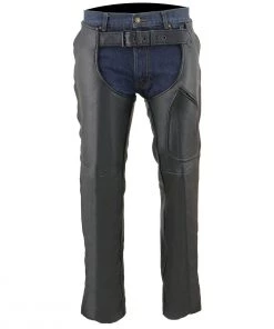Motorcycle Pants & Chaps Milwaukee Leather ML1766 Men's Black 3-Pocket Leather Chaps With Thigh Patch Pocket
