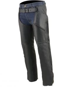 Motorcycle Pants & Chaps Milwaukee Leather ML1766 Men's Black 3-Pocket Leather Chaps With Thigh Patch Pocket