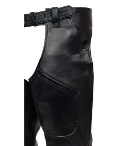 Motorcycle Pants & Chaps Milwaukee Leather ML1766 Men's Black 3-Pocket Leather Chaps With Thigh Patch Pocket