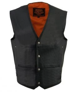 Milwaukee Leather ML1927 Men's Black Leather Motorcycle Vest With Side Buckles