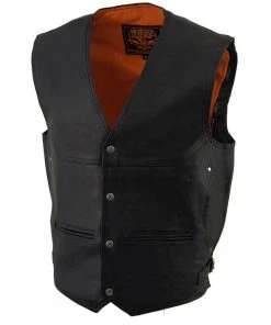 Milwaukee Leather ML1927 Men's Black Leather Motorcycle Vest With Side Buckles