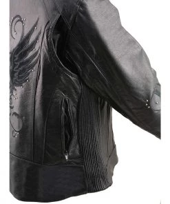 Milwaukee Leather X1952 Ladies Embroidered Wing And Stud Design Black Leather Scooter Jacket Leather Motorcycle Jackets
