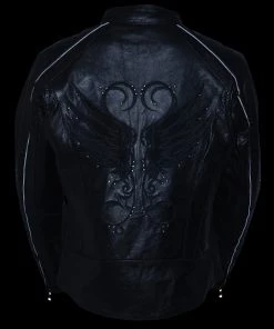 Milwaukee Leather X1952 Ladies Embroidered Wing And Stud Design Black Leather Scooter Jacket Leather Motorcycle Jackets