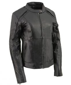 Milwaukee Leather ML1952 Ladies Embroidered Wing And Stud Design Black Leather Scooter Jacket Leather Motorcycle Jackets