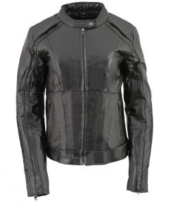 Milwaukee Leather X1952 Ladies Embroidered Wing And Stud Design Black Leather Scooter Jacket Leather Motorcycle Jackets
