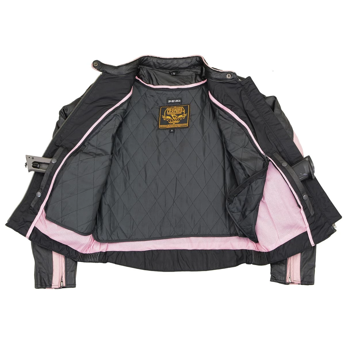 Milwaukee Leather ML1952 Ladies Black And Pink Embroidered And Stud Design Jacket