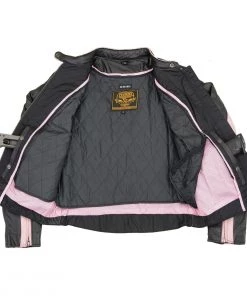 Milwaukee Leather X1952 Ladies Black And Pink Embroidered And Stud Design Jacket Leather Motorcycle Jackets