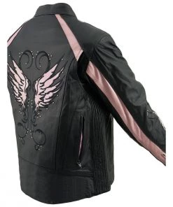 Milwaukee Leather X1952 Ladies Black And Pink Embroidered And Stud Design Jacket Leather Motorcycle Jackets