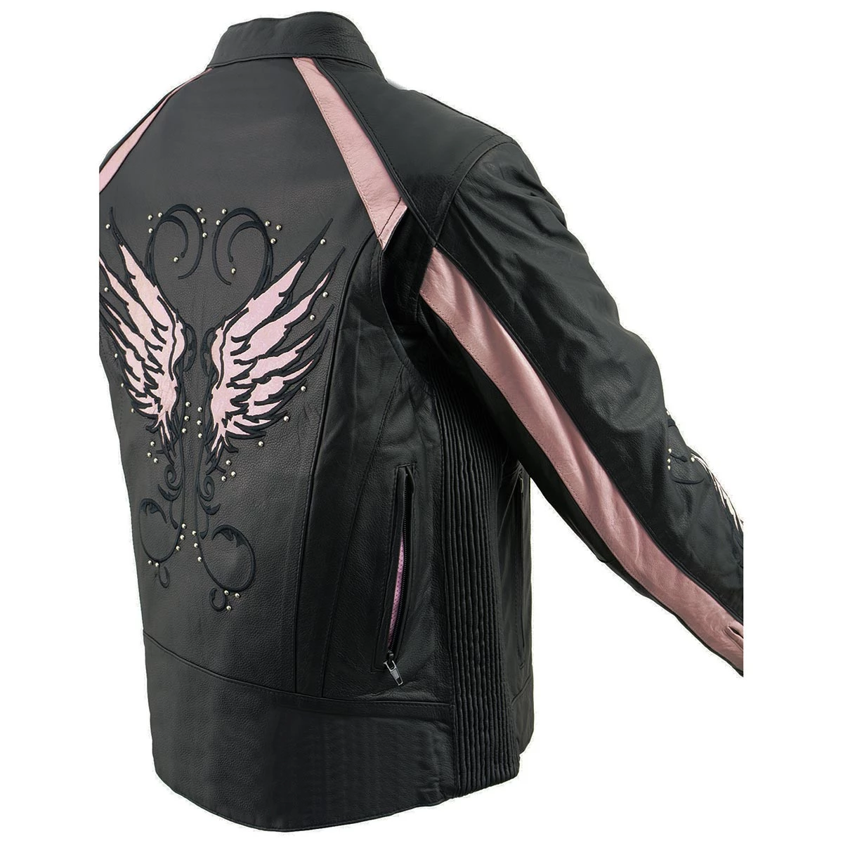 Milwaukee Leather X1952 Ladies Black And Pink Embroidered And Stud Design Jacket Leather Motorcycle Jackets