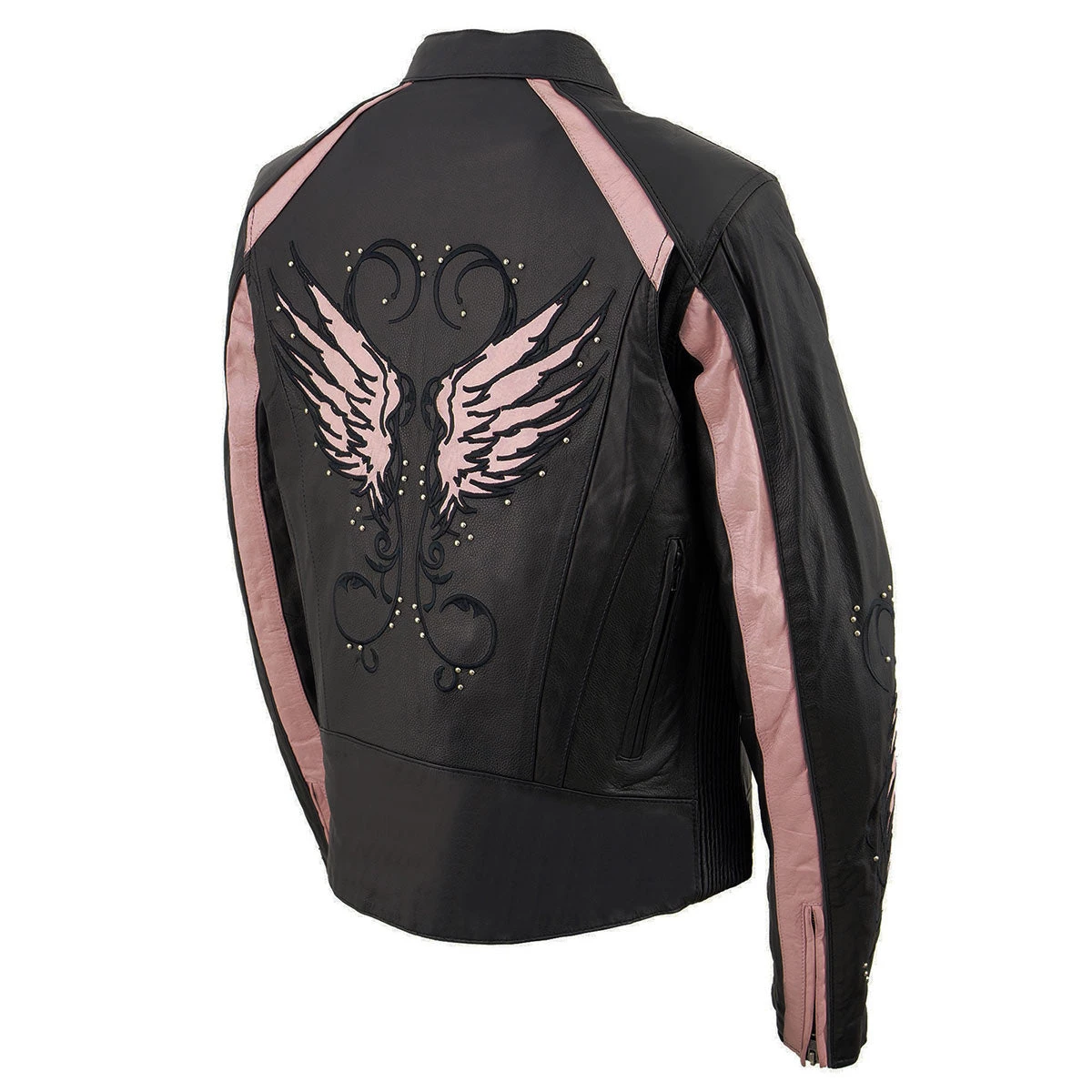 Milwaukee Leather X1952 Ladies Black And Pink Embroidered And Stud Design Jacket Leather Motorcycle Jackets