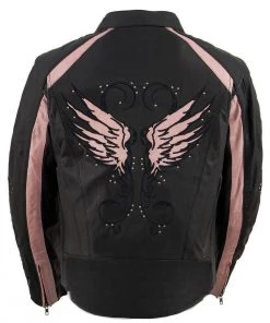 Milwaukee Leather ML1952 Ladies Black And Pink Embroidered And Stud Design Jacket