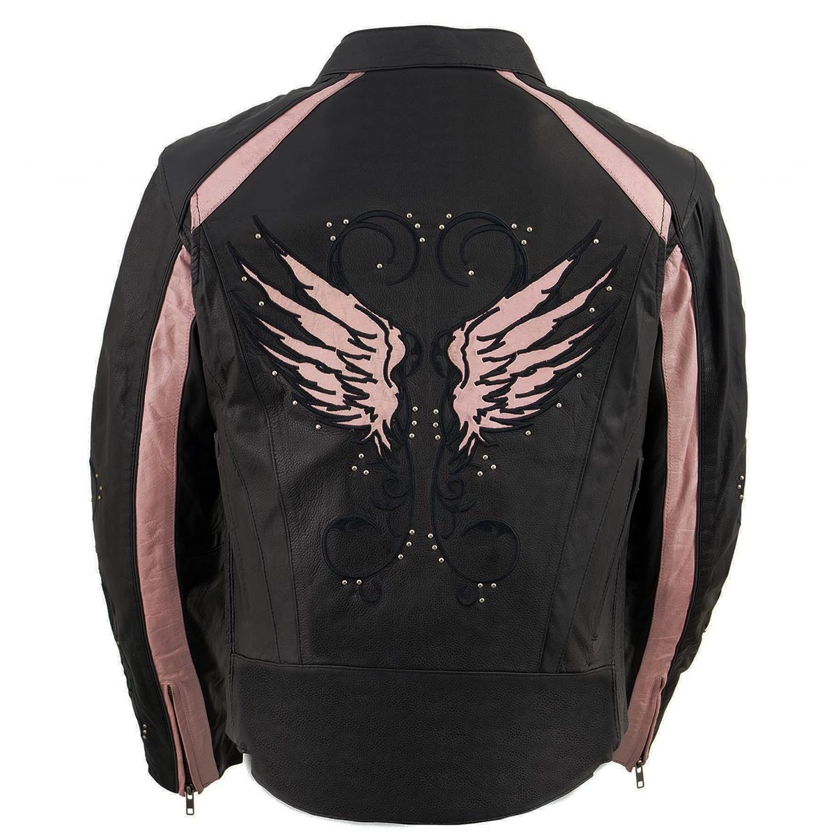 Milwaukee Leather X1952 Ladies Black And Pink Embroidered And Stud Design Jacket Leather Motorcycle Jackets