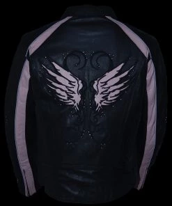 Milwaukee Leather ML1952 Ladies Black And Pink Embroidered And Stud Design Jacket