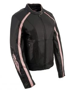 Milwaukee Leather ML1952 Ladies Black And Pink Embroidered And Stud Design Jacket