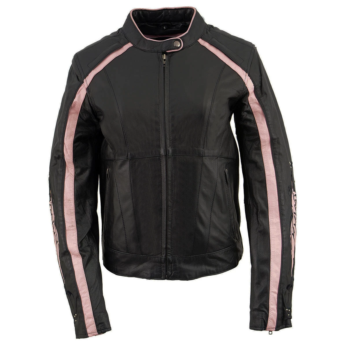 Milwaukee Leather ML1952 Ladies Black And Pink Embroidered And Stud Design Jacket