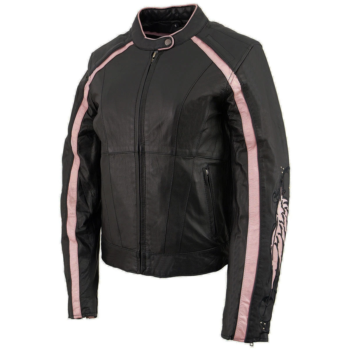 Milwaukee Leather ML1952 Ladies Black And Pink Embroidered And Stud Design Jacket