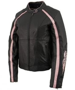 Milwaukee Leather X1952 Ladies Black And Pink Embroidered And Stud Design Jacket Leather Motorcycle Jackets