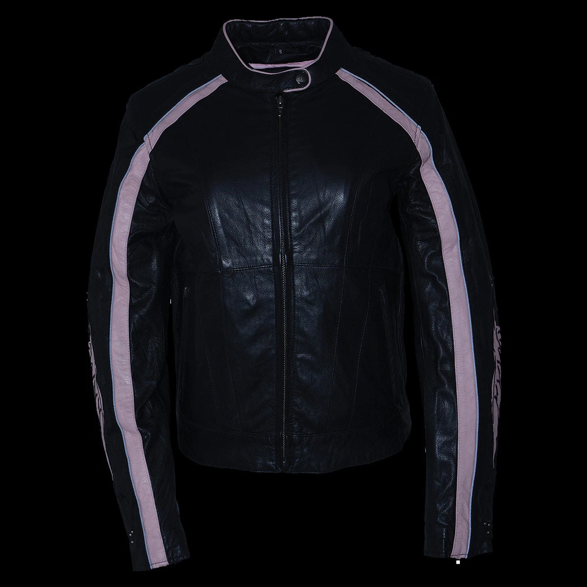 Milwaukee Leather ML1952 Ladies Black And Pink Embroidered And Stud Design Jacket