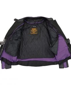 Milwaukee Leather X1952 Ladies Black And Purple Embroidered And Stud Design Jacket Leather Motorcycle Jackets