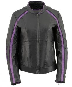 Milwaukee Leather ML1952 Ladies Black And Purple Embroidered And Stud Design Jacket