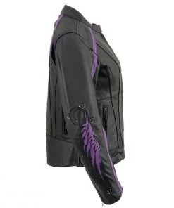 Milwaukee Leather ML1952 Ladies Black And Purple Embroidered And Stud Design Jacket