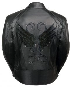 Milwaukee Leather X1952 Ladies Embroidered Wing And Stud Design Black Leather Scooter Jacket Leather Motorcycle Jackets