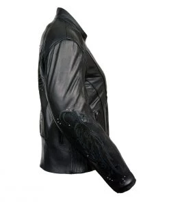 Milwaukee Leather X1952 Ladies Embroidered Wing And Stud Design Black Leather Scooter Jacket Leather Motorcycle Jackets