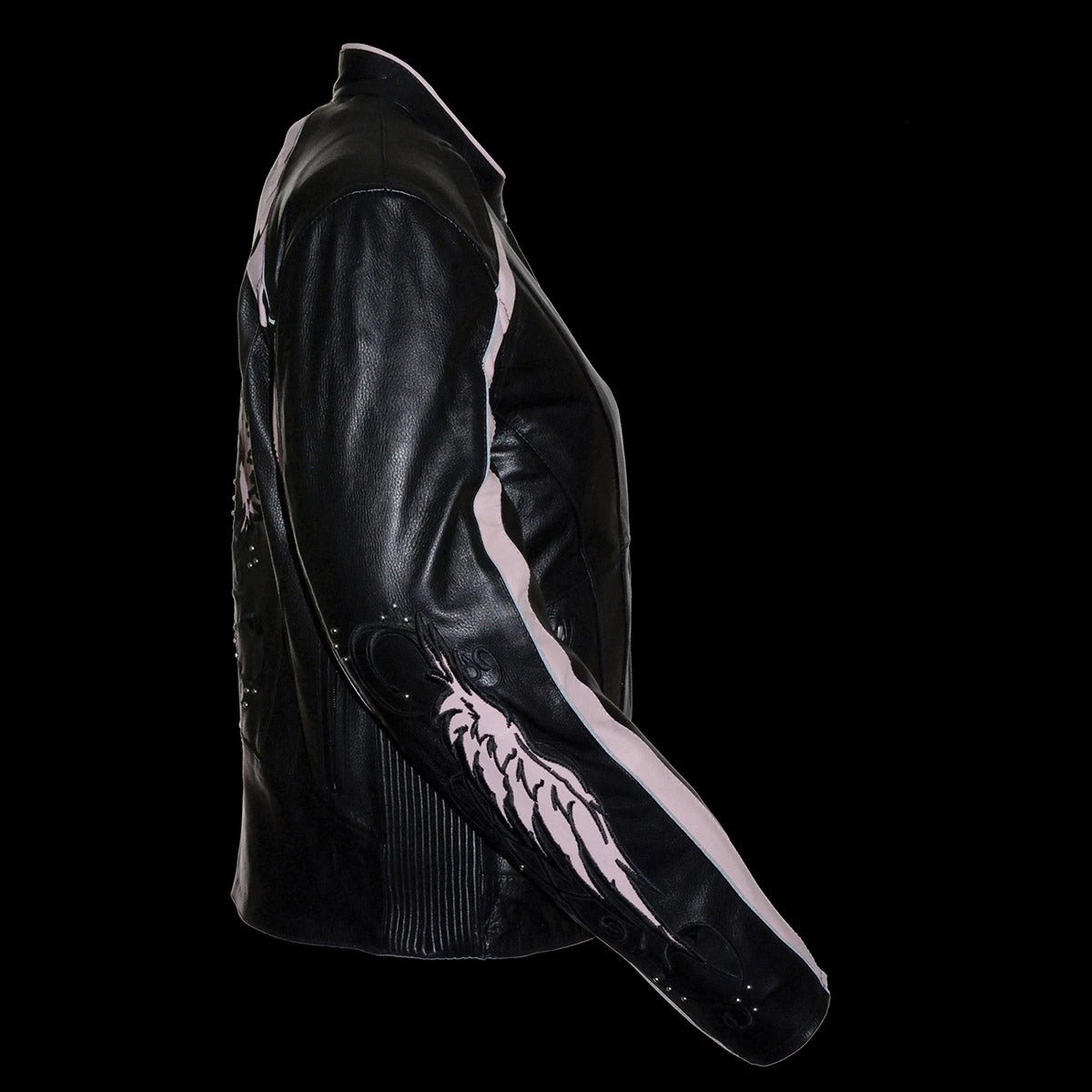 Milwaukee Leather X1952 Ladies Black And Pink Embroidered And Stud Design Jacket Leather Motorcycle Jackets