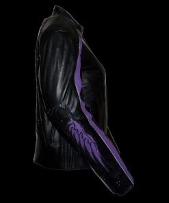 Milwaukee Leather X1952 Ladies Black And Purple Embroidered And Stud Design Jacket Leather Motorcycle Jackets