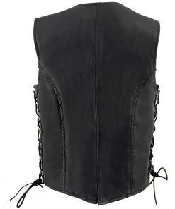 Motorcycle Vests Milwaukee Leather ML2042 Ladies Classic Black Leather Vest With Thin Braid Design