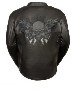 Milwaukee Leather ML2055 Men's Black Leather Scooter Jacket With Reflective Skull Design Leather Motorcycle Jackets