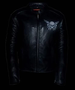 Milwaukee Leather ML2055 Men's Black Leather Scooter Jacket With Reflective Skull Design Leather Motorcycle Jackets