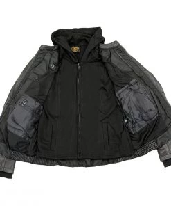 Milwaukee Leather ML2066 Women's 3/4 Black Leather Hoodie Jacket With Reflective Tribal Design Leather Motorcycle Jackets