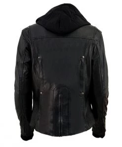 Milwaukee Leather ML2066 Women's 3/4 Black Leather Hoodie Jacket With Reflective Tribal Design Leather Motorcycle Jackets