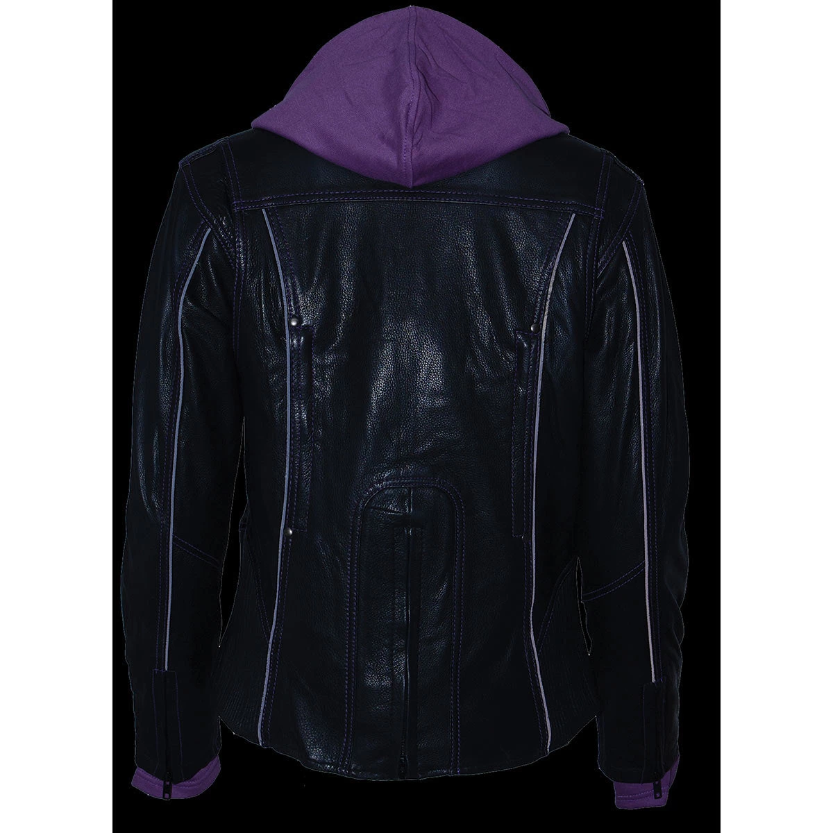 Milwaukee Leather ML2067 Women's 3/4 Black And Purple Leather Hoodie Jacket With Reflective Tribal Design Leather Motorcycle Jackets