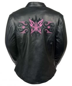 Milwaukee Leather ML2071 Ladies Black Leather Jacket With Fuchsia Butterfly Design