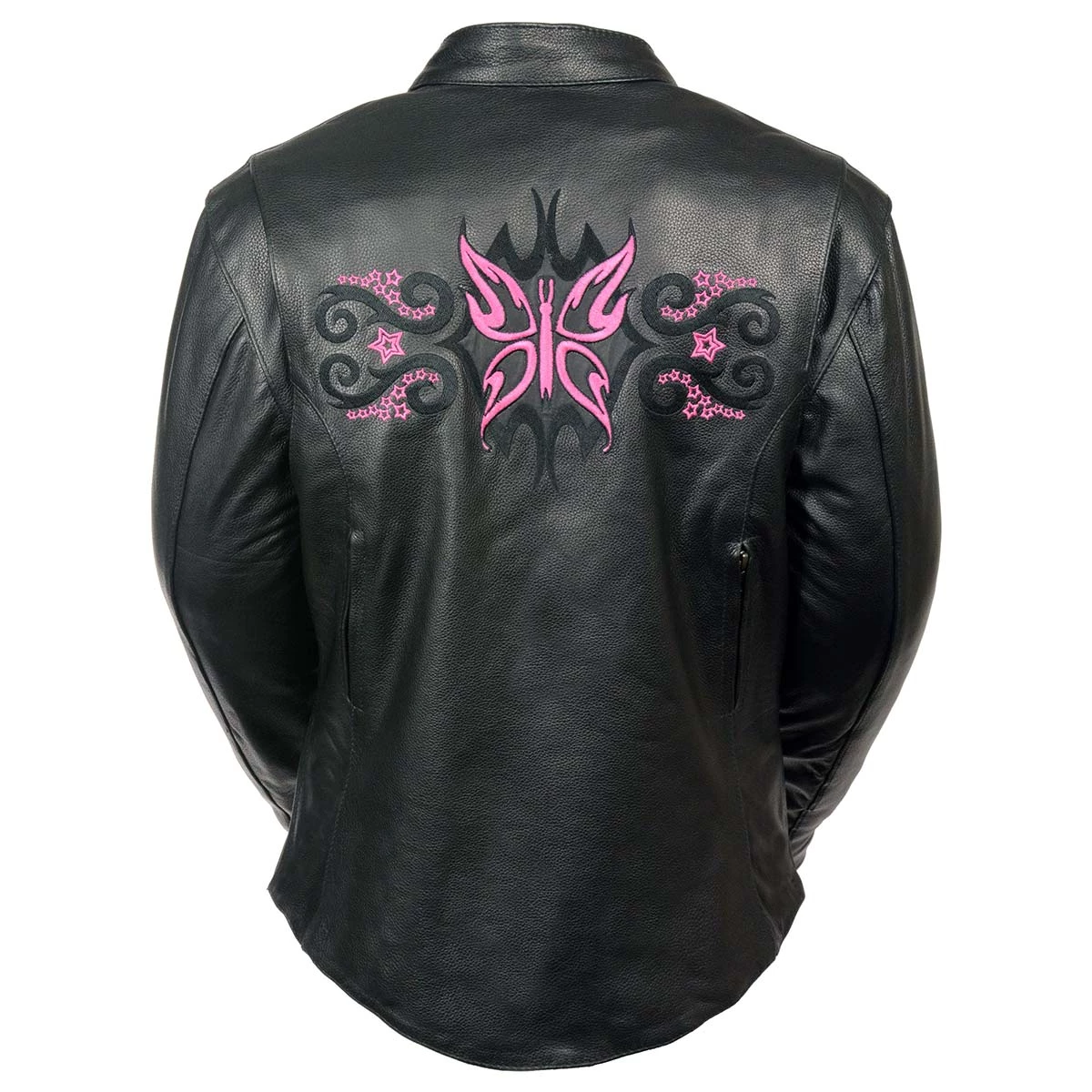 Milwaukee Leather ML2071 Ladies Black Leather Jacket With Pink Butterfly Design Leather Motorcycle Jackets