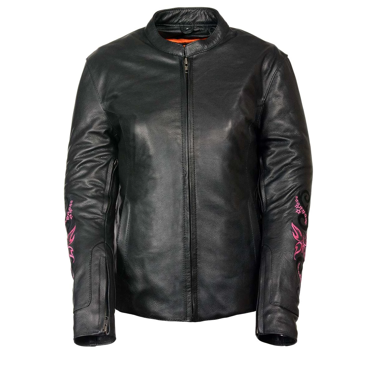 Milwaukee Leather ML2071 Ladies Black Leather Jacket With Pink Butterfly Design Leather Motorcycle Jackets