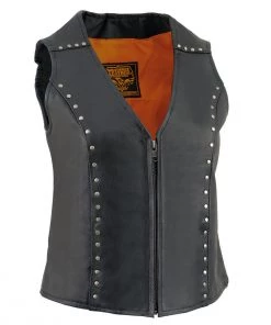 Milwaukee Leather ML2078 Women's Black Leather Vest With Studding Detail Motorcycle Vests