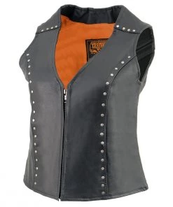 Milwaukee Leather ML2078 Women's Black Leather Vest With Studding Detail Motorcycle Vests