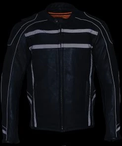 Milwaukee Leather ML2083 Men's Black Vented Reflective Leather Jacket
