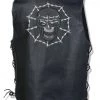 NexGen ML4391 Men’s ’10 Pocket’ Black Leather Vest With Back Spider Web Skull Embroidery