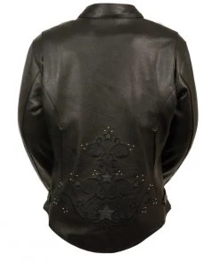 Milwaukee Leather ML2500 Women's Reflective Star Riveted Black Leather Jacket Leather Motorcycle Jackets