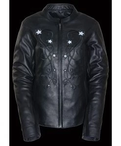 Milwaukee Leather ML2500 Women's Reflective Star Riveted Black Leather Jacket Leather Motorcycle Jackets