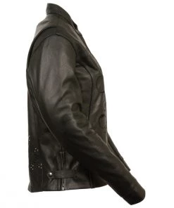 Milwaukee Leather ML2500 Women's Reflective Star Riveted Black Leather Jacket Leather Motorcycle Jackets