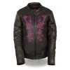 Leather Motorcycle Jackets Milwaukee Leather MLL2500 Women's Black And Fuchsia Pink Leather Jacket With Embroidery