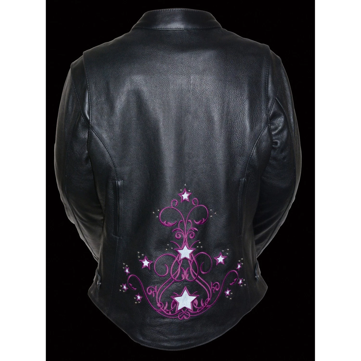 Leather Motorcycle Jackets Milwaukee Leather MLL2500 Women's Black And Fuchsia Pink Leather Jacket With Embroidery