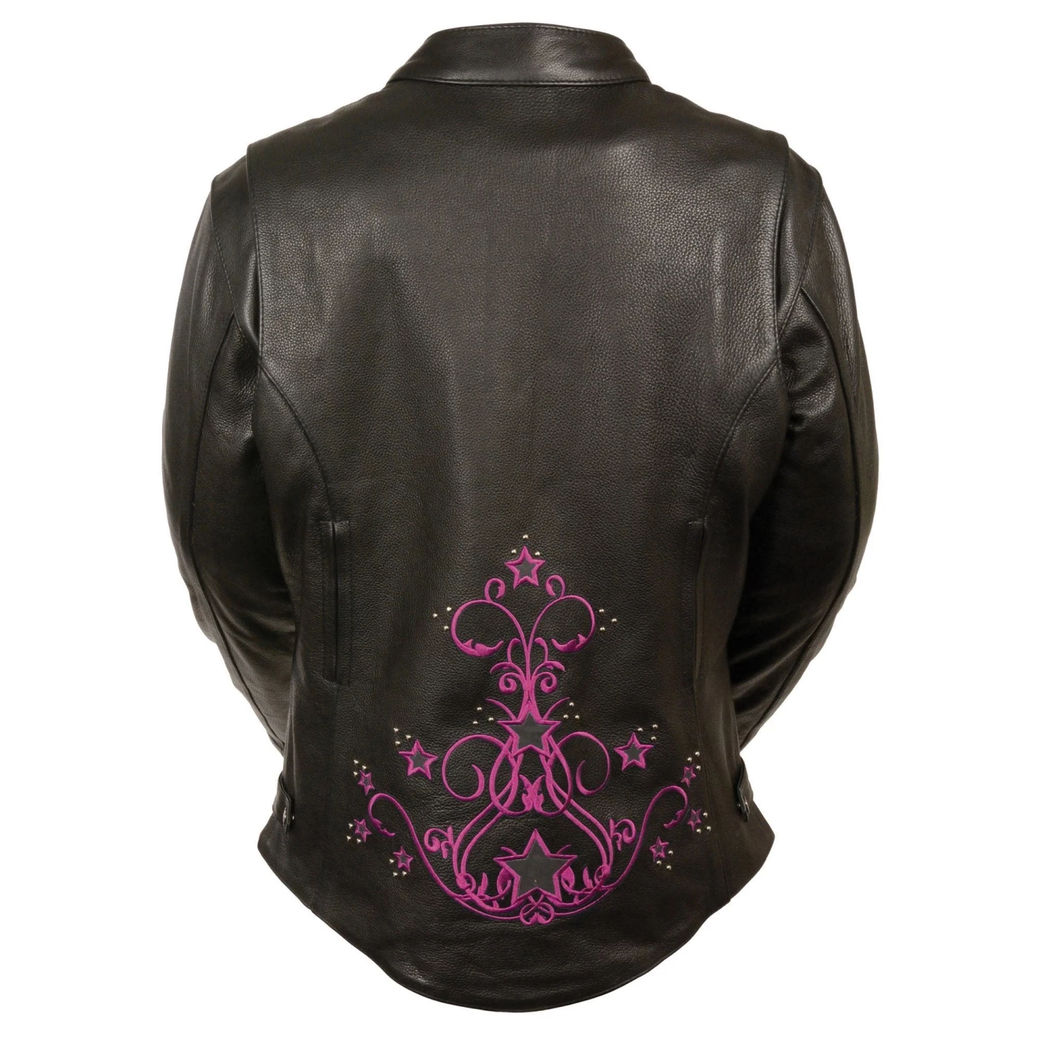 Leather Motorcycle Jackets Milwaukee Leather MLL2500 Women's Black And Fuchsia Pink Leather Jacket With Embroidery