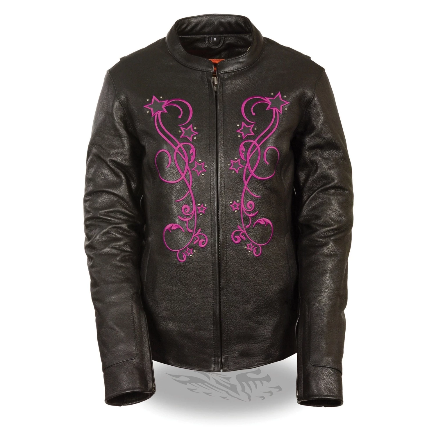 Leather Motorcycle Jackets Milwaukee Leather MLL2500 Women's Black And Fuchsia Pink Leather Jacket With Embroidery